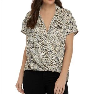 Animal Print Crossover Blouse